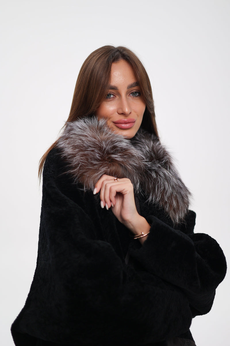 Palermo Genuine Astrakhan Silver Fox Trim Coat
