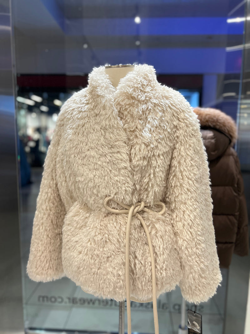 Faux Fur Coat with Leather Belt