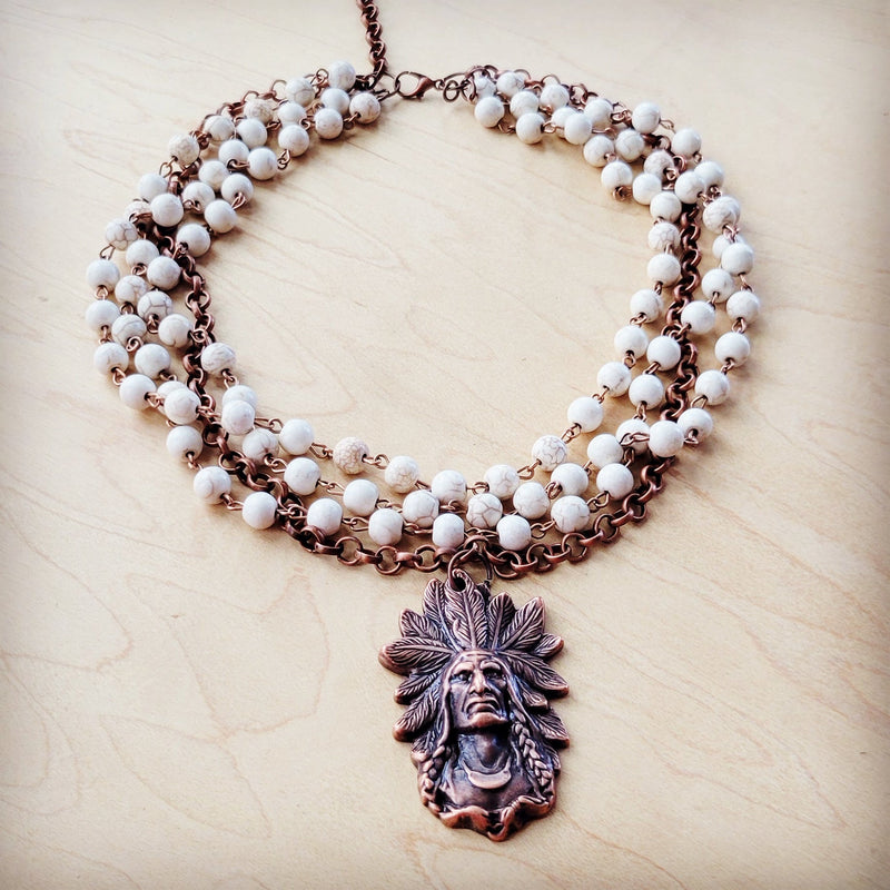 White Turquoise Beaded Collar Necklace w/ Indian Pendant 260x