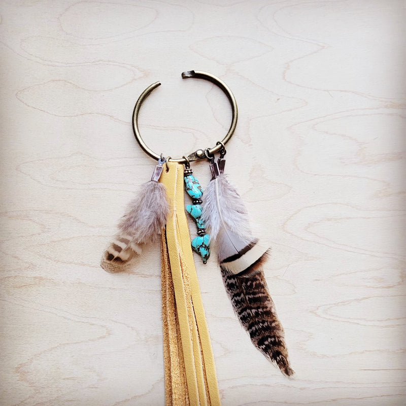 Boho Western Boot Bling Charm with Leather Fringe 500c