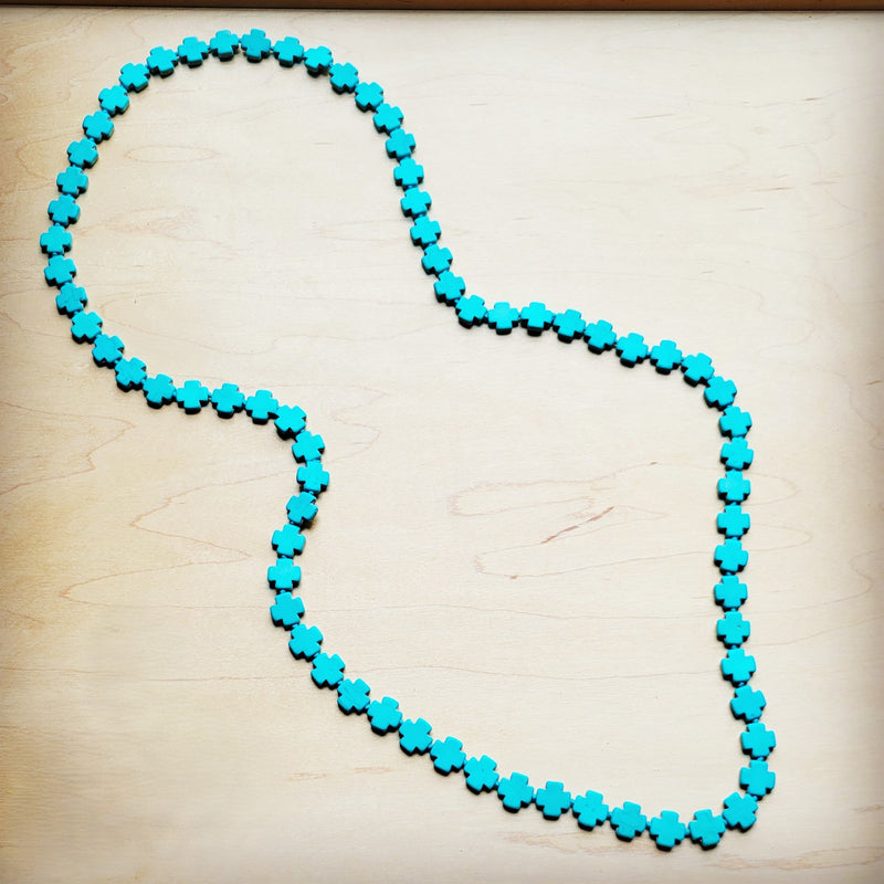 **Long Turquoise Beaded Cross Necklace 258L