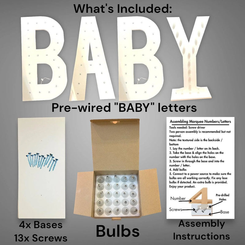 BABY 3ft & 4ft Tall Marquee Light Up Letters