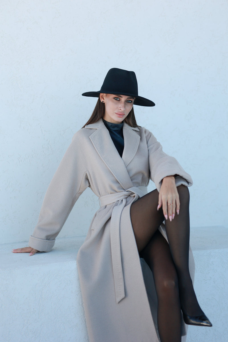 Classic Brushed Cashmere Wool Blend Overcoat in Beige