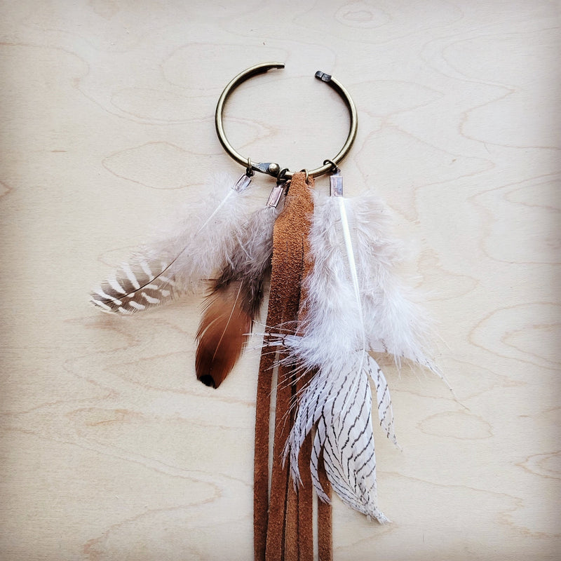 Boho Western Boot Bling Charm with Leather Fringe Cognac 500e