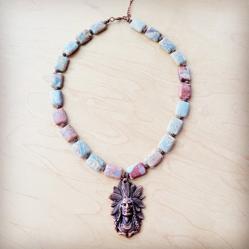 Genuine Aqua Terra Collar Necklace w/ Copper Indian Pendant 261n