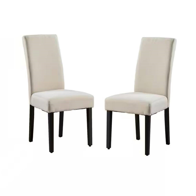 Set of 2 Modern Beige Cream Fabric Upholstered Dining Chair with Black Wood Legs