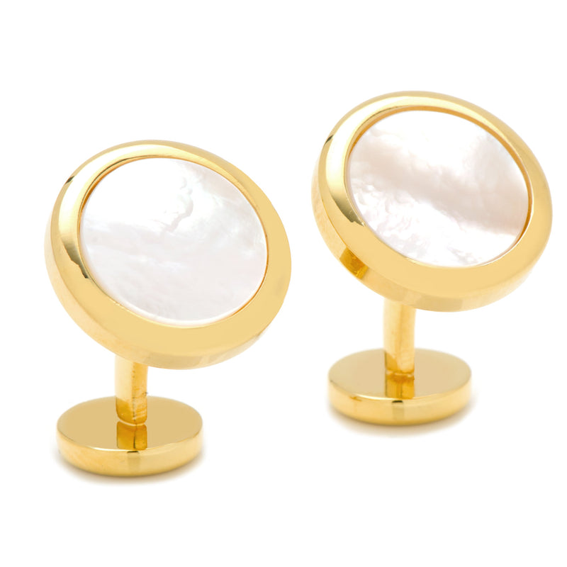 Double Sided Gold Mother of Pearl Round Beveled 5-Stud Set