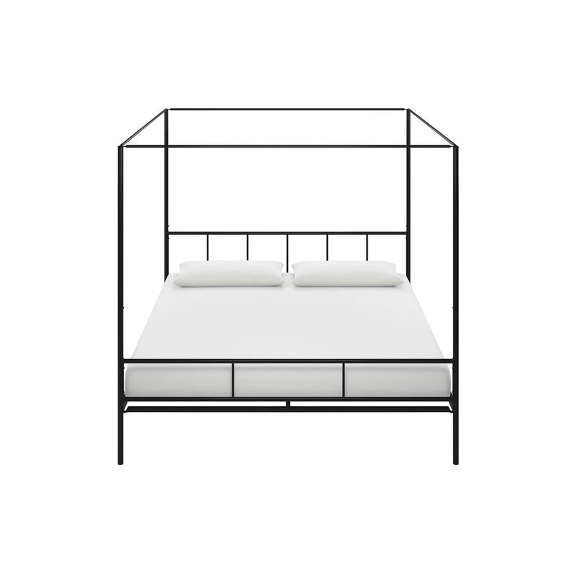King size Black Metal Canopy Bed Frame with Headboard and Footboard
