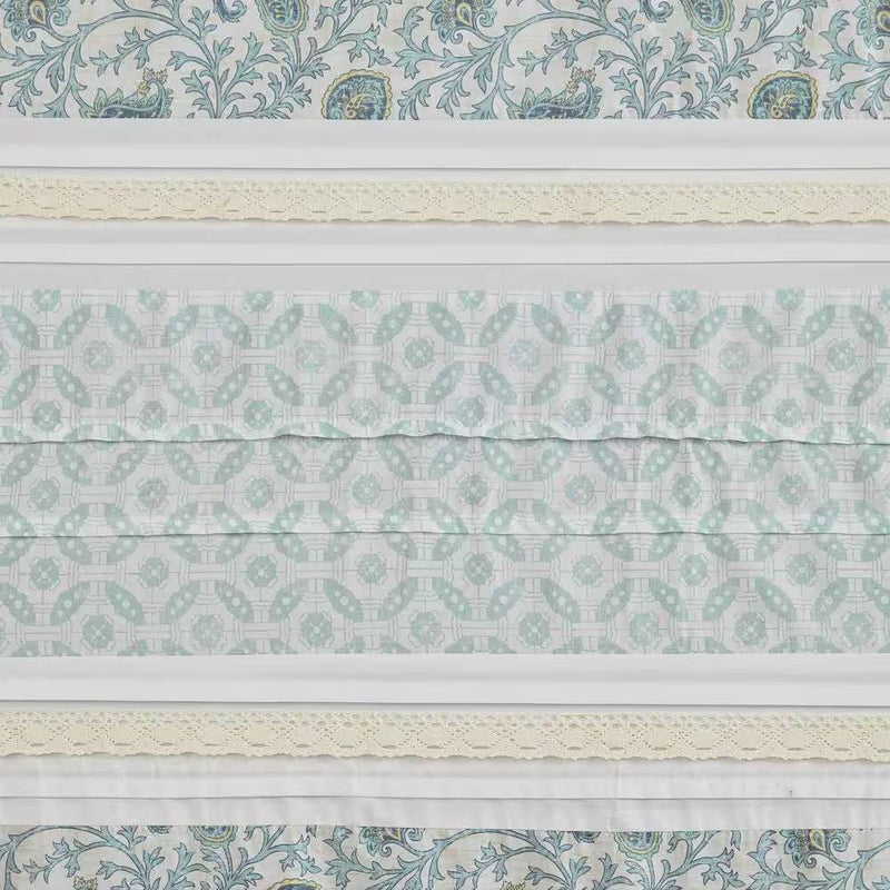 72 x 72-in Cotton Shower Curtain with Teal Blue Grey Cream White Paisley Pattern
