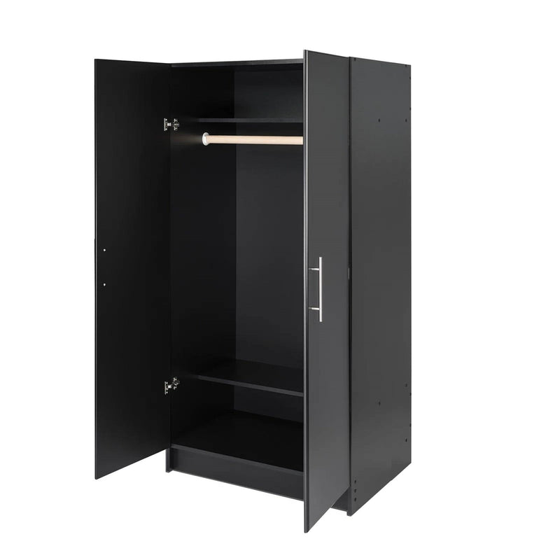 Bedroom Armoire Wardrobe Cabinet with Hanging Rail in Black Wood Finish