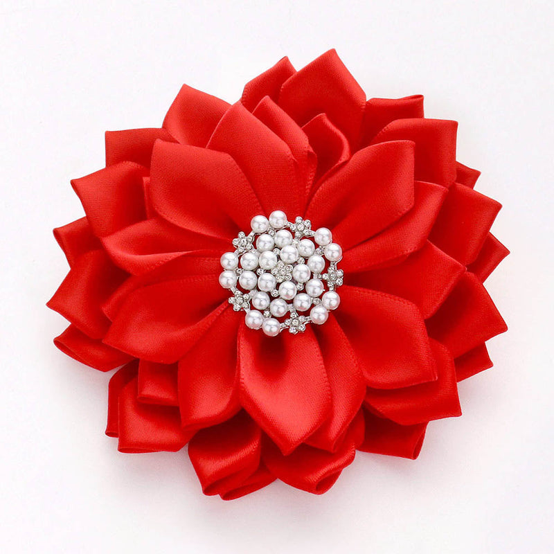 Pearl Pointed Flower Ribbon Brooch Hair Clip