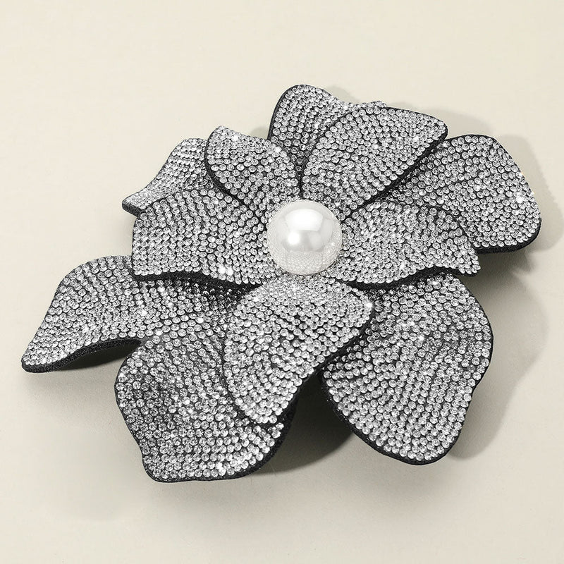 Women's Pearl Accent Bling Studded Flower Pin Brooch Alligator Snap Hair Clip