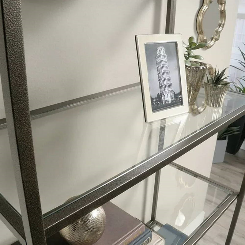 Elegant Bronze Metal Display Rack Etagere Bookcase with 5 Glass Storage Shelves