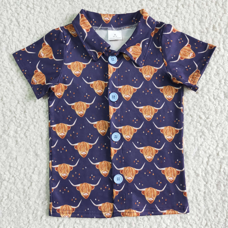 Highland cow short sleeve boy summer polo shirt
