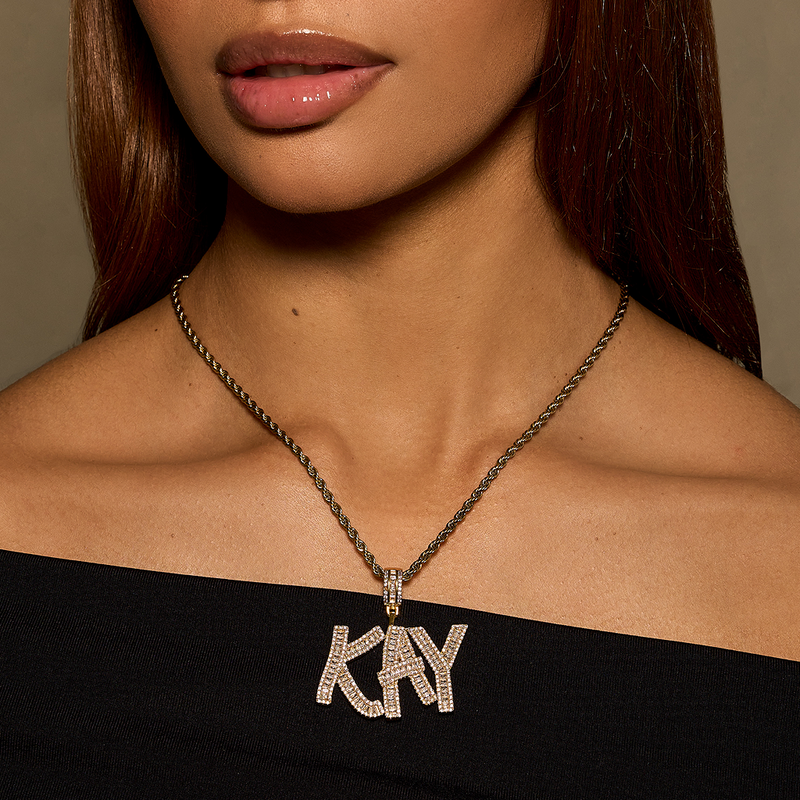 Iced Out Baguette Name Pendant