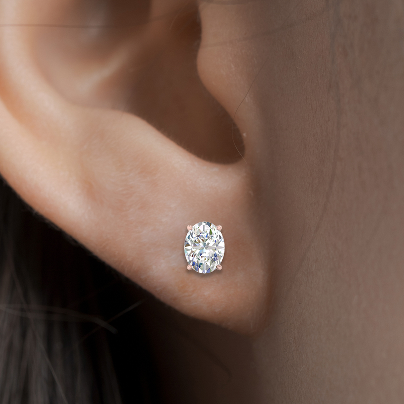 Classic Four Prong Oval Diamond Solitaire Stud Earrings (1.00 Ct - 10.00 Ct)