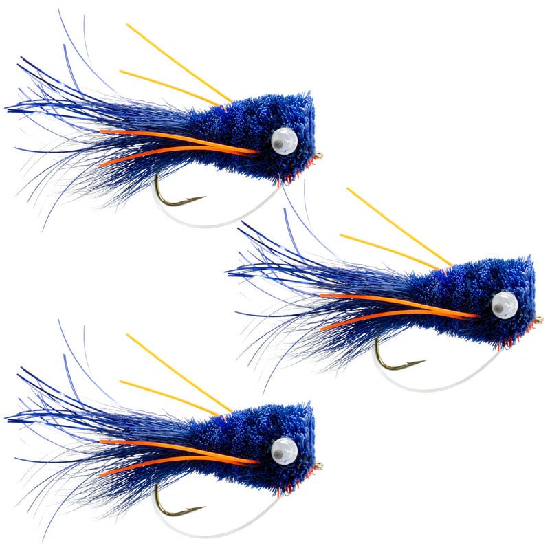 3 Pack Bass Popper Size 6 - Blue Orange Bass Bug With Weed Guard