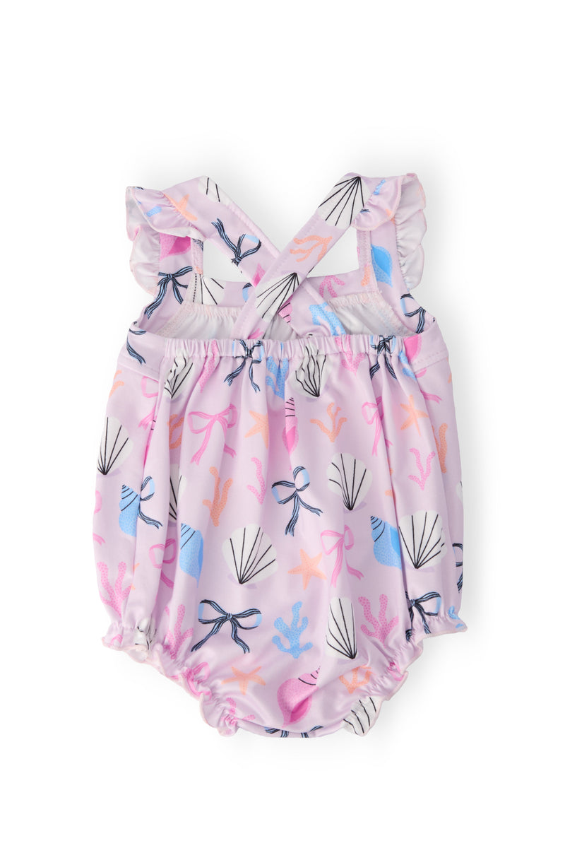 Beachside Bows Ruffle Cross Back Romper