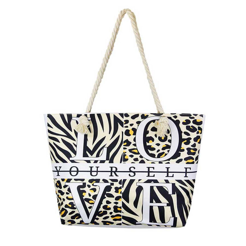 Love Yourself Animal Pattern Beach Bag