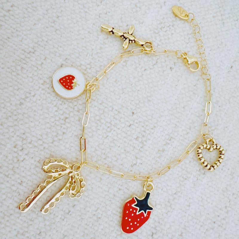 Berry Cute Charm Bracelet – Strawberry, Bow & Heart