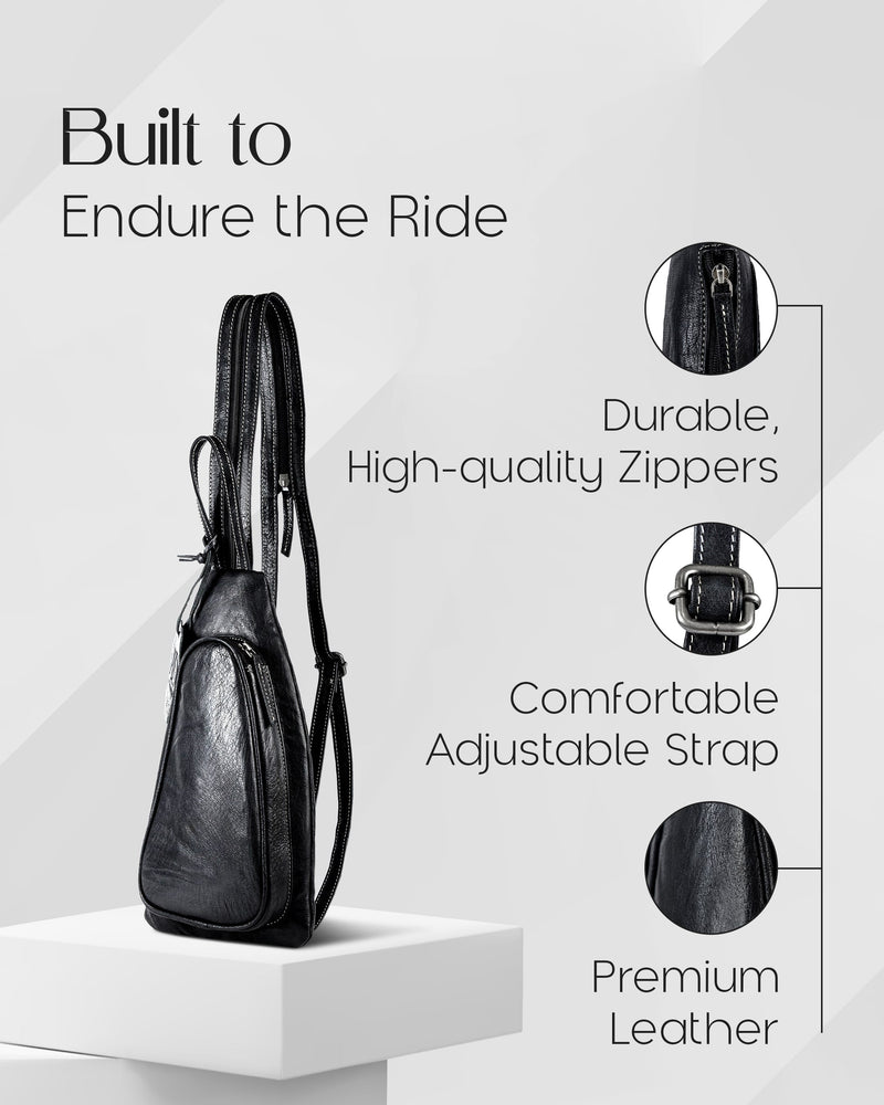 Genuine Leather Sling Bag – Crossbody, Hidden AirTag Pocket