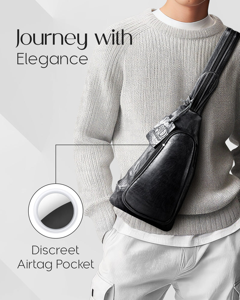 Genuine Leather Sling Bag – Crossbody, Hidden AirTag Pocket