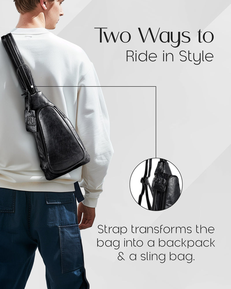 Genuine Leather Sling Bag – Crossbody, Hidden AirTag Pocket