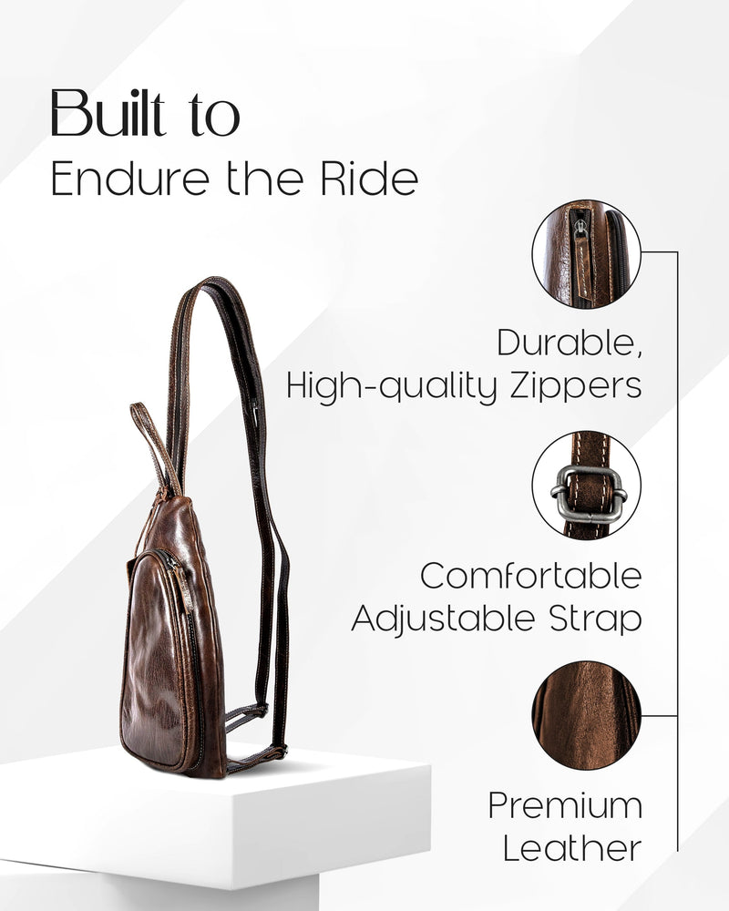 Genuine Leather Sling Bag – Crossbody, Hidden AirTag Pocket