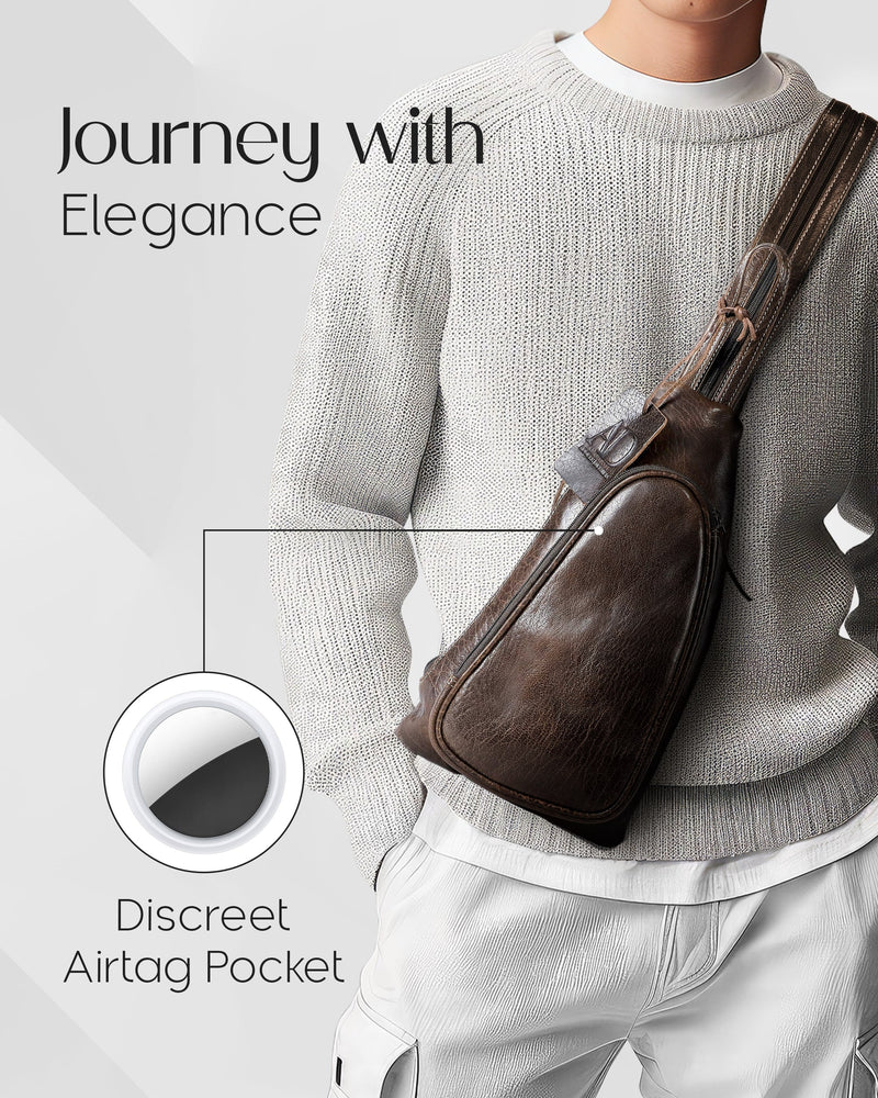 Genuine Leather Sling Bag – Crossbody, Hidden AirTag Pocket