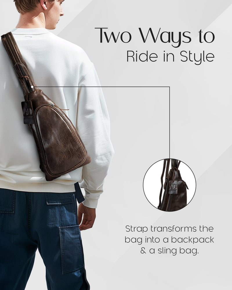 Genuine Leather Sling Bag – Crossbody, Hidden AirTag Pocket
