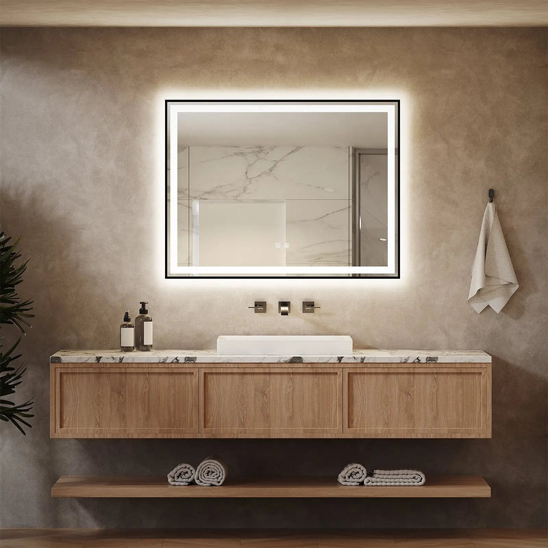 Black Aluminum Framed LED Bathroom Mirror