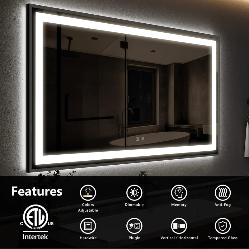Black Aluminum Framed LED Bathroom Mirror