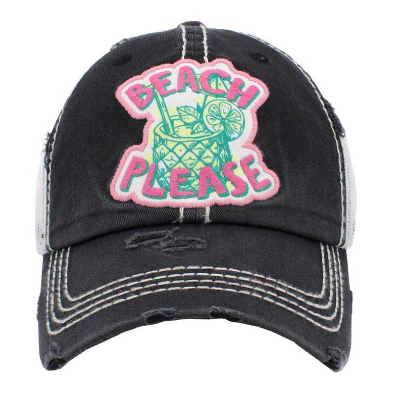 Beach Please Message Mesh Back Vintage Baseball Cap