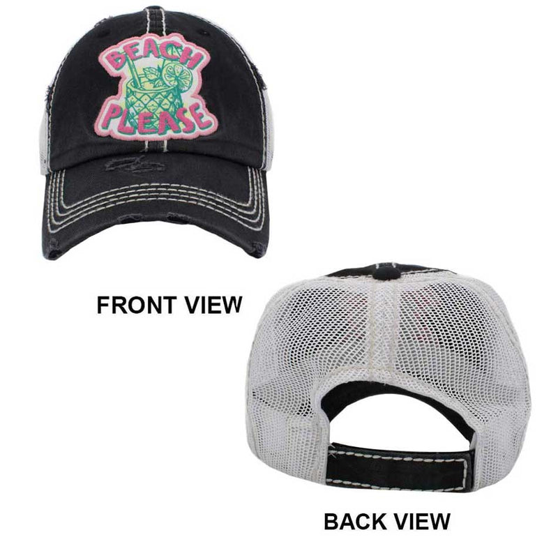 Beach Please Message Mesh Back Vintage Baseball Cap