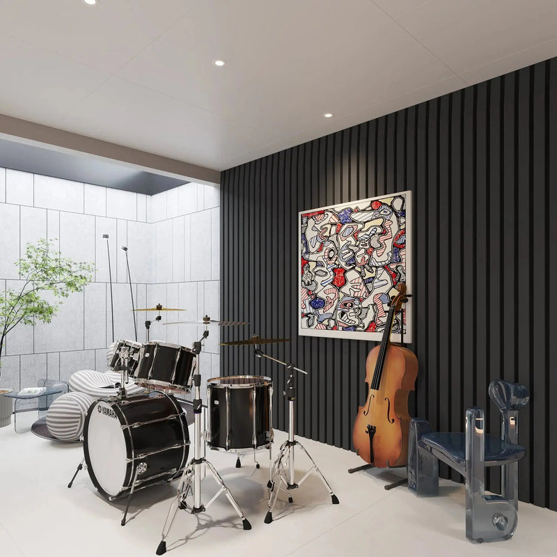 Black Solid Wood Acoustic Slat Wall Panels (Broad Strip)