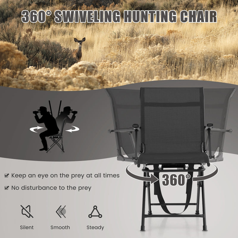 Foldable Swivel Patio Chair with Armrest and Mesh Back