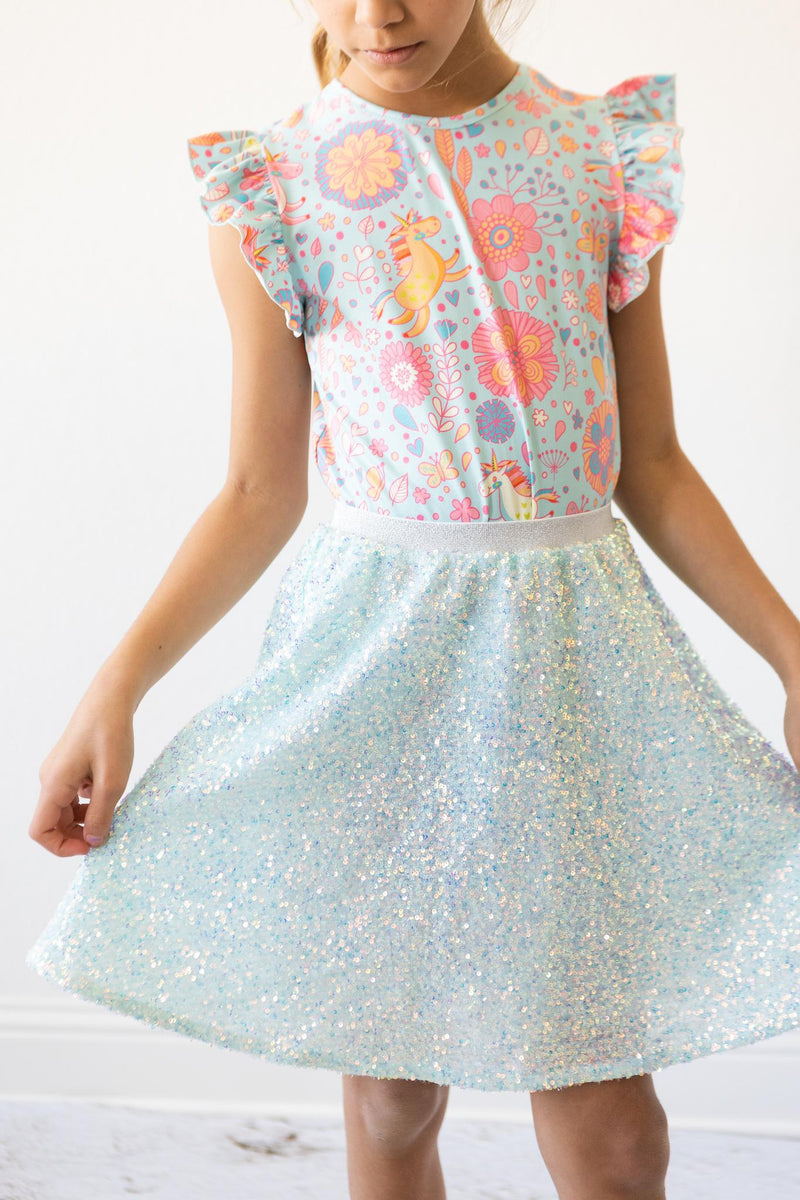 SALE Blue Retro Unicorns S/S Ruffle Tee
