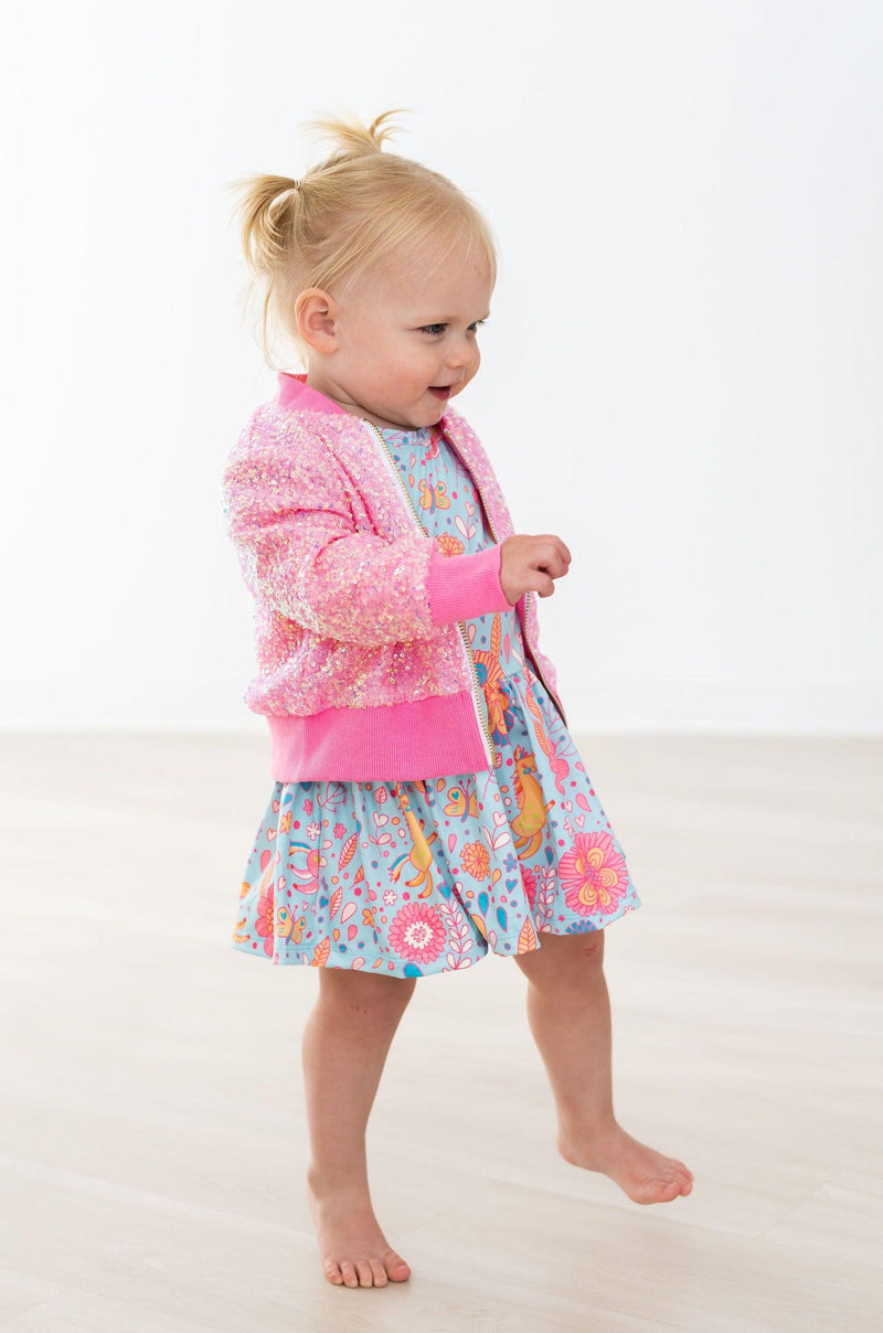 SALE Blue Retro Unicorns S/S Twirl Bodysuit