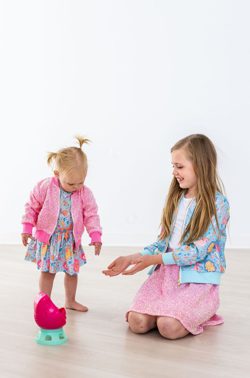 SALE Blue Retro Unicorns S/S Twirl Bodysuit