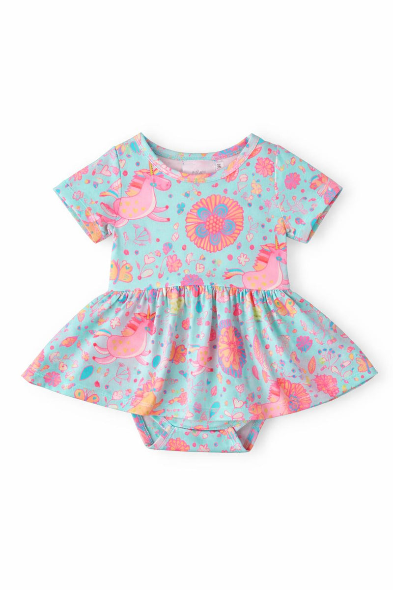SALE Blue Retro Unicorns S/S Twirl Bodysuit