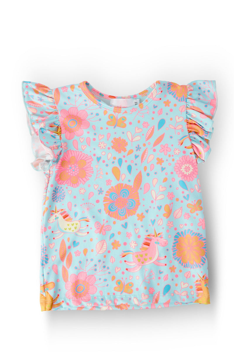 SALE Blue Retro Unicorns S/S Ruffle Tee