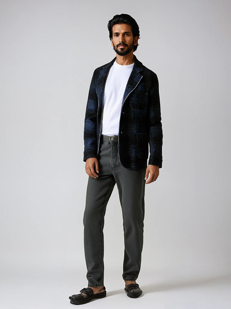 Boiled Wool Plaid Blazer