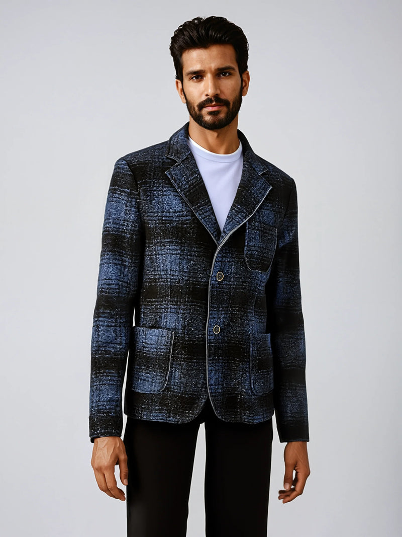 Boiled Wool Plaid Blazer