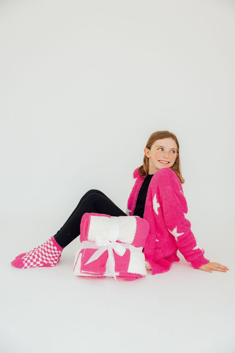 Bright Pink Checker Cozy Socks