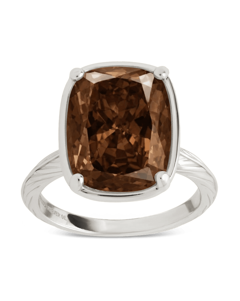 Sterling Silver Elongated Cushion Chocolate CZ Cocktail Ring