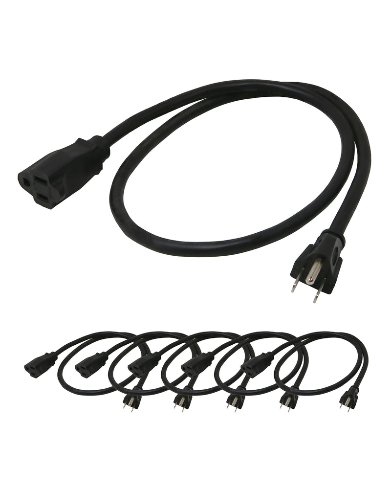3ft Short Power Extension Cord – 16AWG, 6-Pack