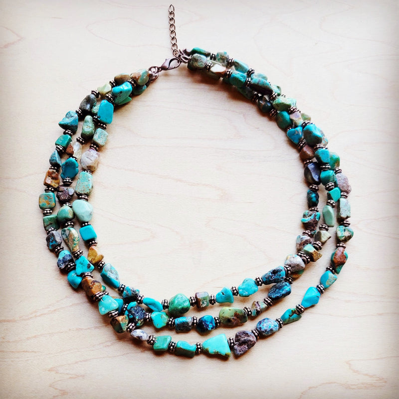 Genuine HuBei Turquoise & Copper Triple Strand Necklace 259t