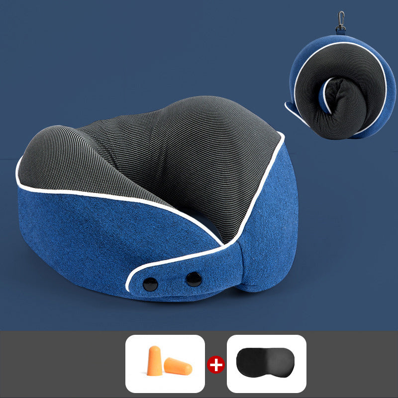 U-Shaped Memory Cotton Travel Pillow with Storage