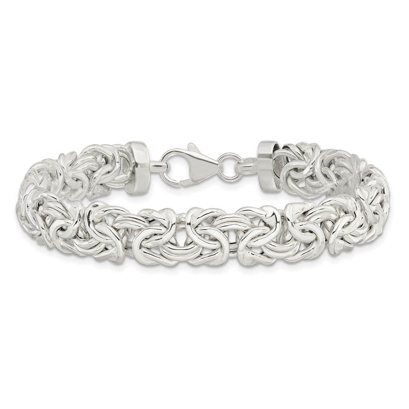 9.3mm Rhodium Sterling Silver Hollow Byzantine Chain Bracelet, 7 Inch