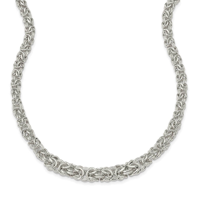 6.5mm Sterling Silver Hollow Graduated Byzantine Chain Necklace, 17 In